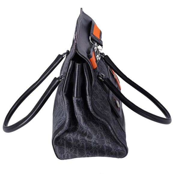 Christian Dior Flight Trotter Handbag Navy Black Orange Denim Leather - Picture 7 of 8